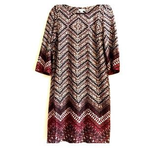 3/4 Sleeve Geometric Pattern Shift Dress